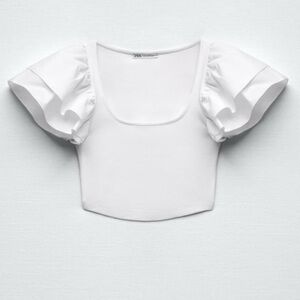 ZARA RUFFLED SLEEVE RIB CROP TANK